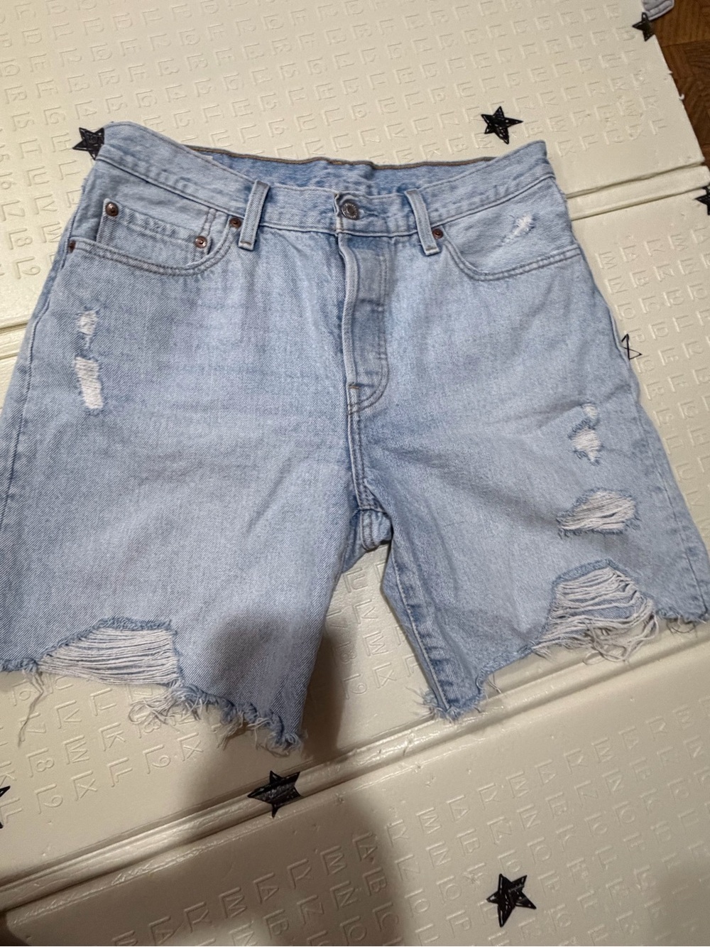 Levi's Light Blue Distressed Denim Jean Shorts